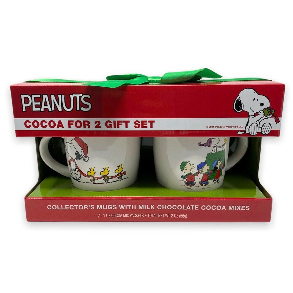 Peanuts Snoopy Woodstock Collector's 2 Cocoa Mugs Holiday Christmas Gift Set - Picture 1 of 4